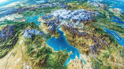 "Map of Central Asia showing rivers, lakes, and geographical regions in fine detail