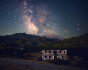 Milky way over mount Olympus in Greece