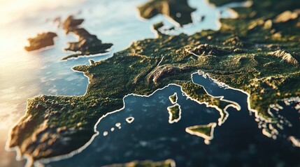 "Europe map outline, featuring crisp borders and coastlines with intricate details