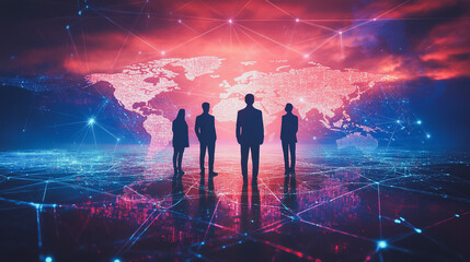 Fototapeta premium abstract professional business team people innovation connection of line from nail node to node on map background , networking concept