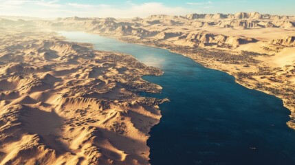 "Egypt map showing the Nile Valley surrounded by deserts and the Red Sea coastline
