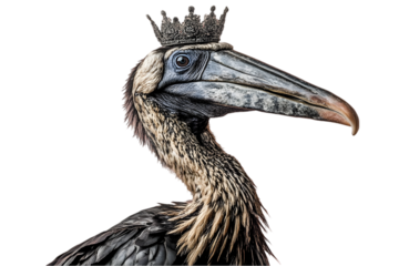 Majestic Crowned Hornbill Portrait Against Black Background