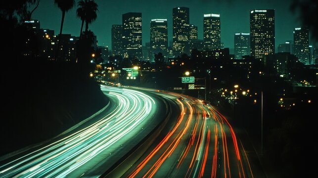 Night cityscape with highway light trails. (1)