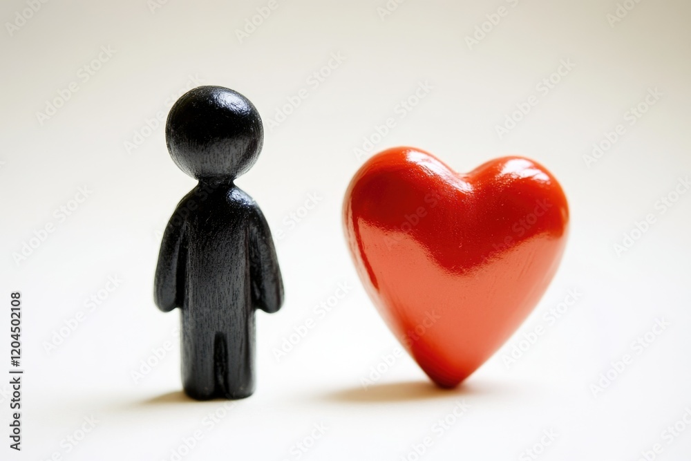 Poster a simple design of a red heart next to a black figure, often used as a symbol for love or affection