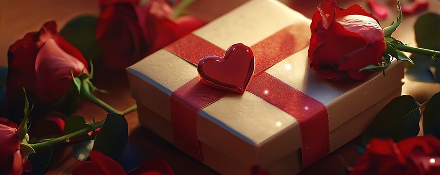 gift box, red roses, and greeting card: Valentine's Day theme with romantic gestures and gifts