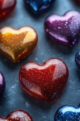 Fototapeta premium A collection of colorful hearts in a single frame, ideal for use as a decorative element or symbol