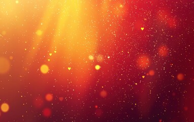 A vibrant red and orange gradient background with shimmering gold hearts and glowing bokeh for valentines day