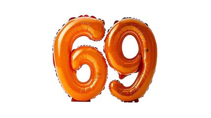 Orange Number Balloons Sixty Nine, 69, Transparent Background