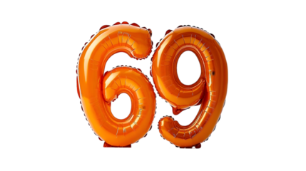 Orange Number Balloons Sixty Nine, 69, Transparent Background