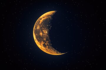 Fototapeta premium A serene scene of a half moon shining bright in the night sky surrounded by twinkling stars, perfect for depicting peacefulness or serenity