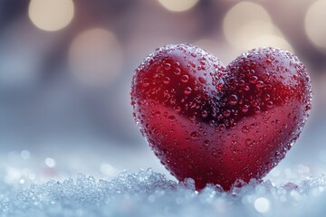 Fototapeta premium A close-up shot of a bright red heart lying on snowy ground