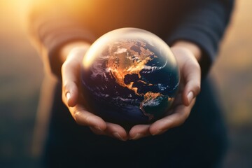 Fototapeta premium A person holding a globe, ideal for education or travel-related projects