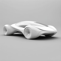 Sleek white futuristic concept car design, isolated on grey background.