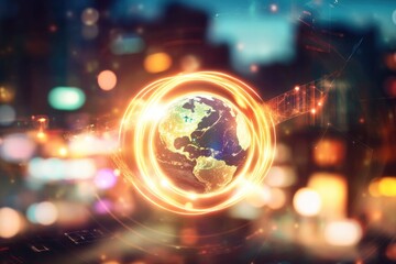 Aerial view of the earth surrounded by urban landscape