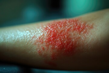 A close-up shot of a person's arm showing a red stain, possibly from injury or accident