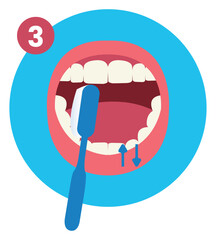 Third Step of How to Brush Your Teeth Step by Step Instruction Flat Illustration