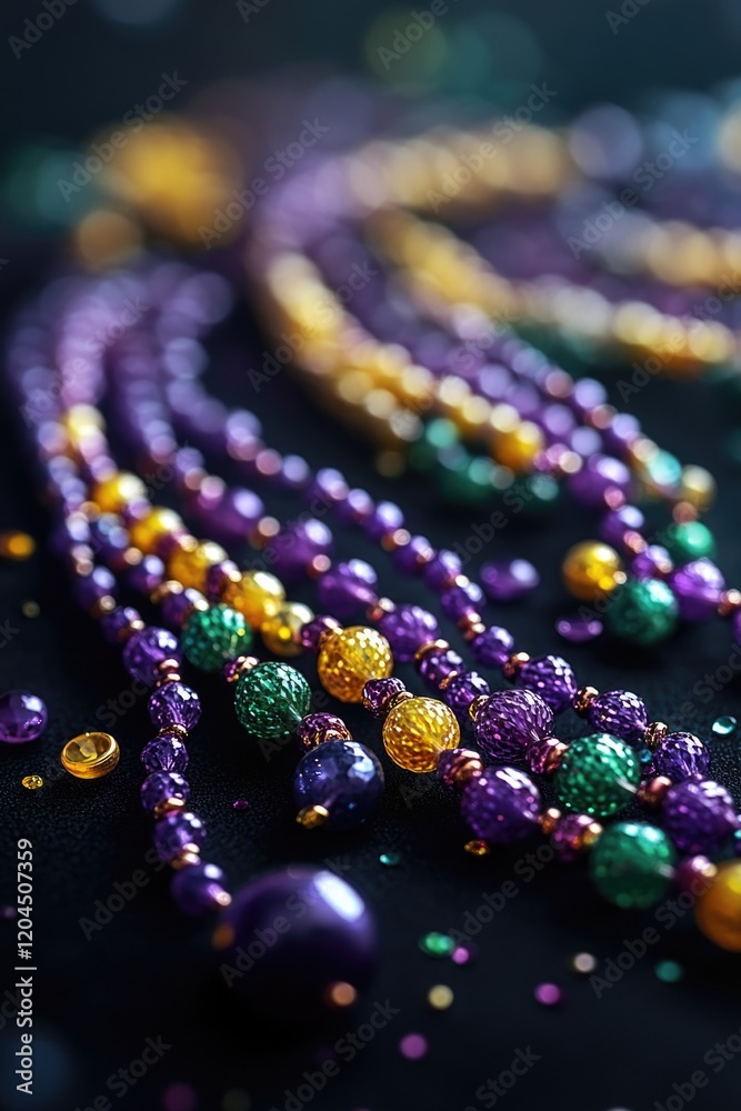 Poster a detailed view of beads arranged on a table surface