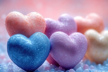 Obraz premium Close-up shot of a group of heart-shaped candies, perfect for use in confectionery or gift wrapping contexts