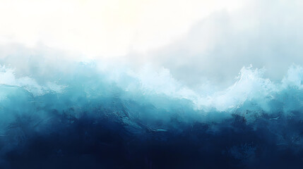 Fototapeta premium A misty sea with waves and a blue cloudy sky in the background.