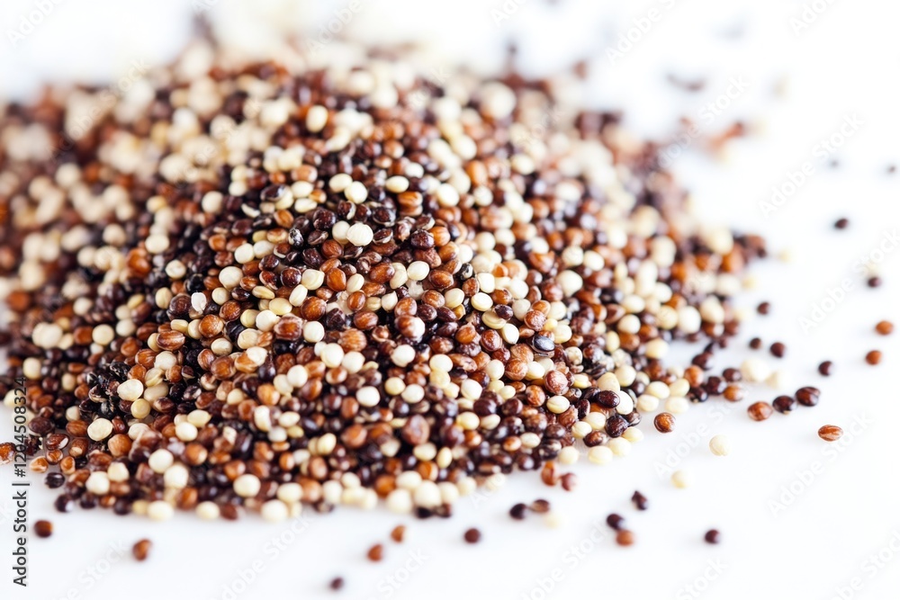 Poster a stack of quinoa grains on a clean white background