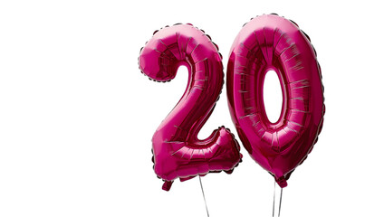 Fototapeta premium Pink Number Twenty Balloons on Transparent Background