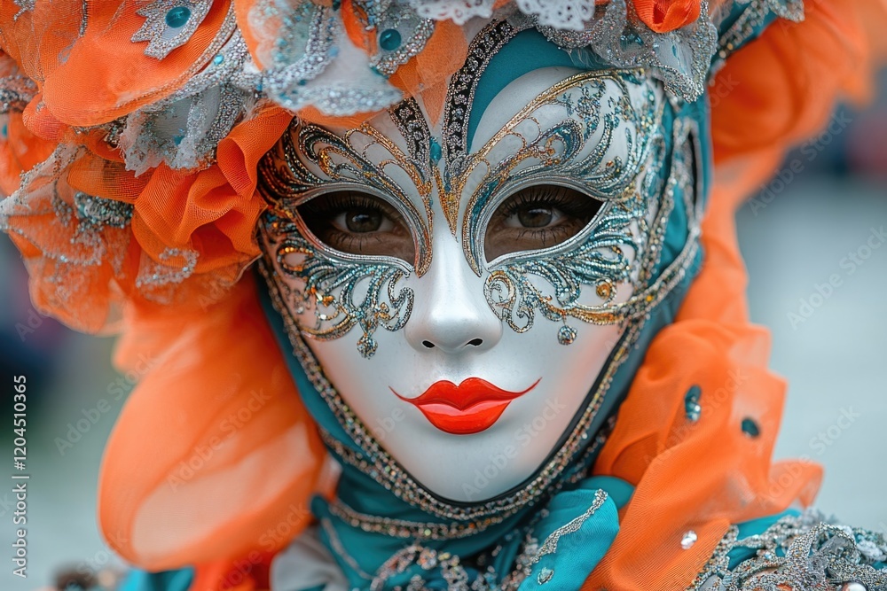 Poster a close-up shot of a person's face wearing a mask, suitable for use in various contexts where anonym