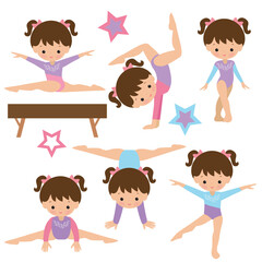 Cute little girl  gymnast vector cartoon illustration