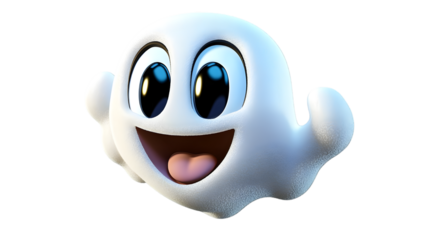 Playful Cartoon Ghost with Fluffy Texture and Transparent Backgr