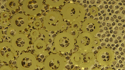 The Gold Gear for engine or Background concept 3d rendering.