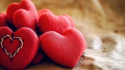 Fototapeta premium A collection of bright red hearts placed on a table, perfect for romantic occasions and celebrations