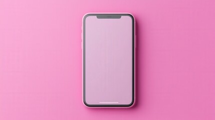 Interface interaction and minimal, A sleek smartphone lies flat on a vibrant pink background, showcasing its minimalist design and modern aesthetics.