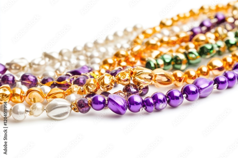 Poster a close-up shot of a group of colorful beads sitting on a white background, ideal for use in design 