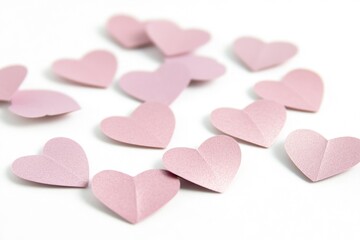 Obraz premium A collection of pink paper hearts on a white surface