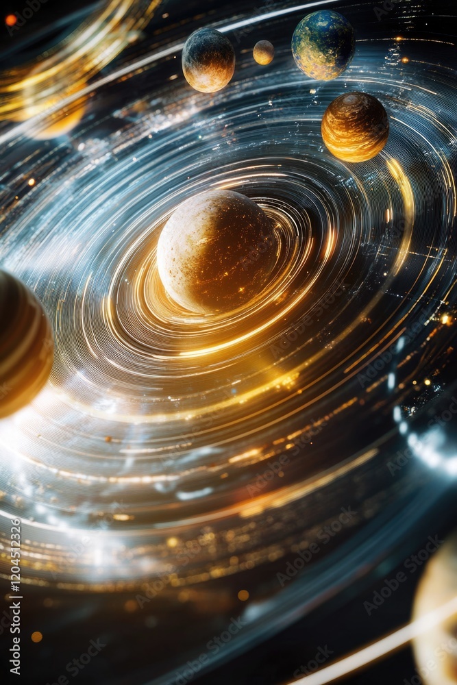 Poster a collection of celestial bodies in a swirling pattern