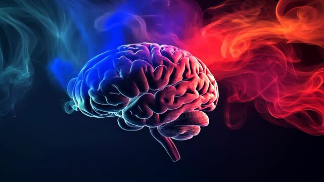 Colorful brain illustration with colorful smoke matching creative thinking and cognitive function