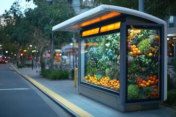 Fototapeta premium A bus stop with a pile of oranges, perfect for a market stall or still life photography