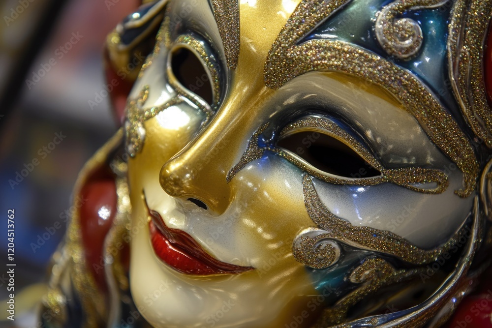 Aufkleber A close-up shot of a mask sitting on a table, great for use in various contexts where a mysterious or hidden identity is required