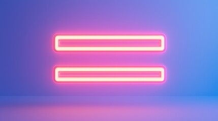 Interface interaction and minimal, A neon-lit equal sign against a gradient blue backdrop, creating a modern and vibrant aesthetic.