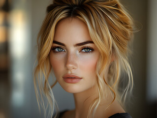 Fototapeta premium A woman with a blond hair and gorgeous eyes