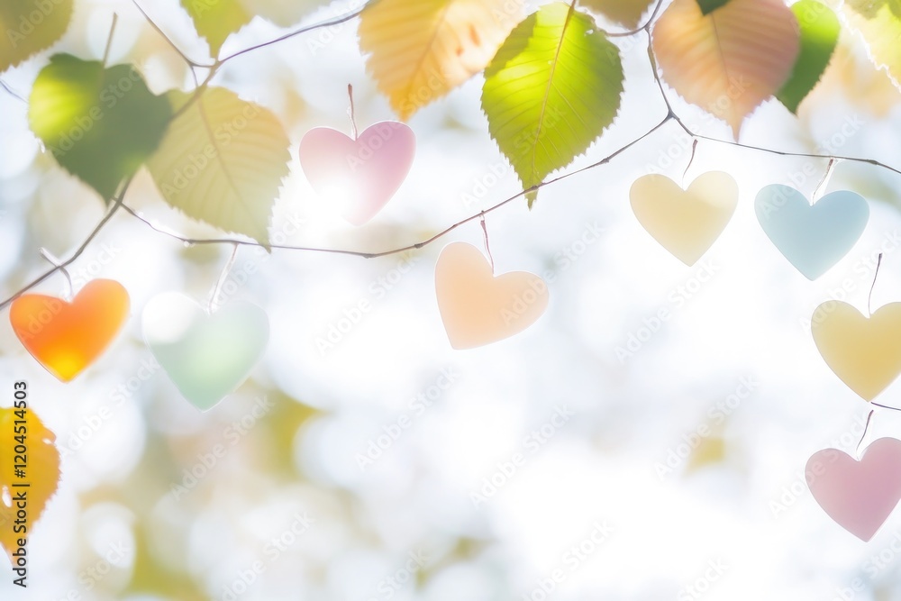 Poster a collection of red hearts hangs from a tree branch, symbolizing love and affection