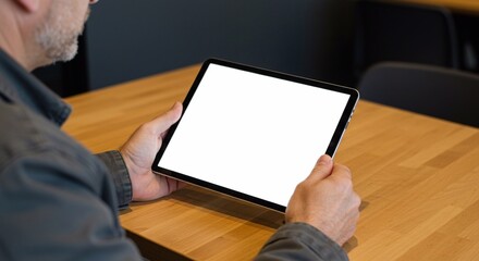 Businessman Using tablet with blank screen for design mockup device Tablet with blank screen for design mockup
