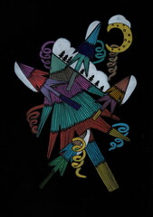 Image of Christmas trees with colored acrylic markers on a black background.