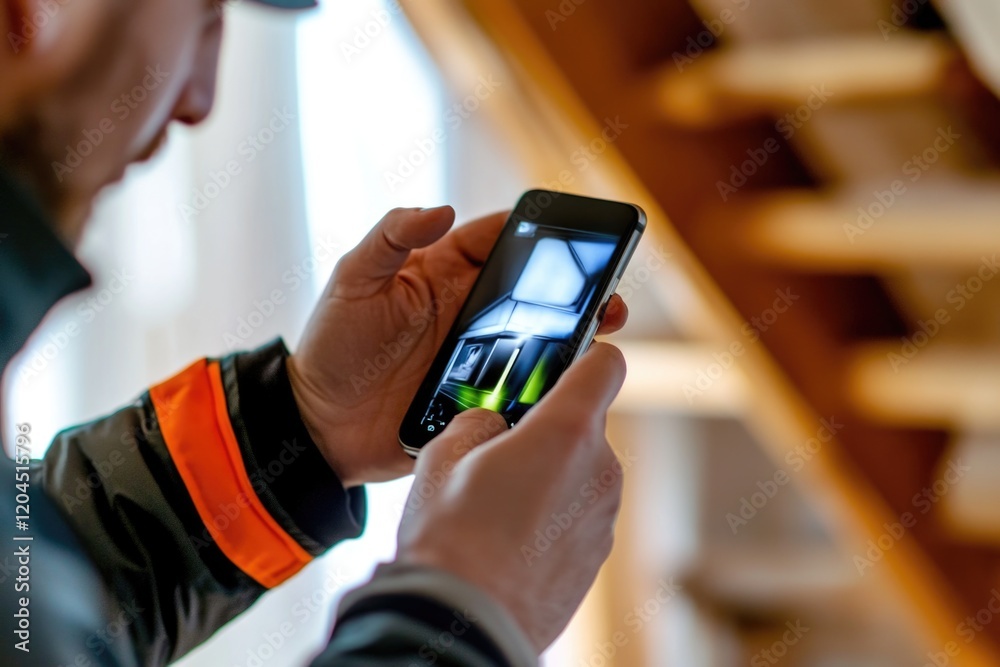 Aufkleber a person holding a mobile device, possibly checking messages or browsing the internet