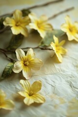 Obraz premium A bouquet of bright yellow flowers sits atop a table, perfect for decorating or as a centerpiece