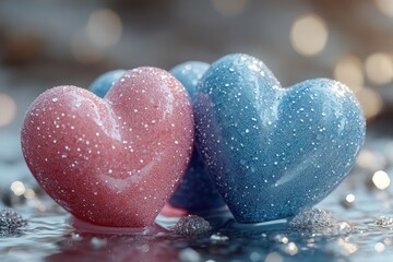 Fototapeta premium A pair of red hearts sitting on a table