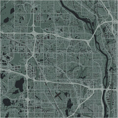 Map of Brooklyn Park in Minnesota in a smooth dark style. Contains layered vector with roads water, parks, etc.