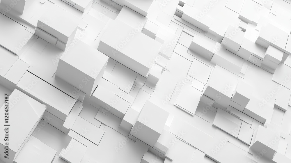 Aufkleber Three dimensional white geometric shapes create an abstract background with varied textures and structures in a modern design. Generative AI