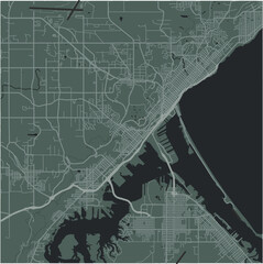 Map of Dulluth in Minnesota in a smooth dark style. Contains layered vector with roads water, parks, etc.