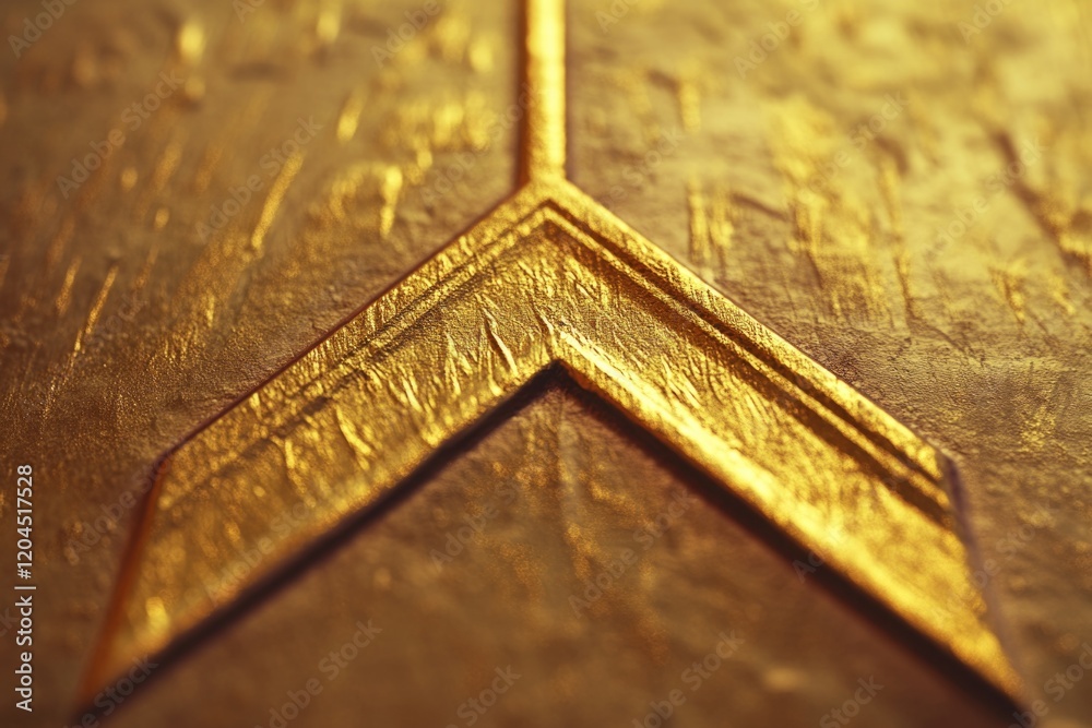 Poster A close-up view of a golden arrow placed on a wooden surface, with intricate details and texture