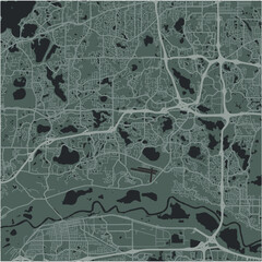 Map of Eden Prairie in Minnesota in a smooth dark style. Contains layered vector with roads water, parks, etc.